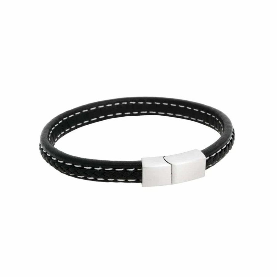 Herrsmycken By Billgren | By Billgren – Flatat Laderarmband, Borstat Stal/Svart