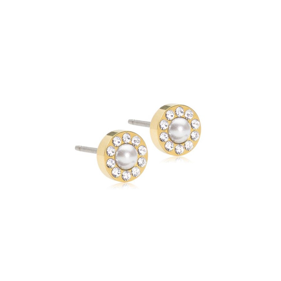 Orhangen Blomdahl Medical | Blomdahl – Gt Brilliance Halo Pearl 6 Mm, White Orhangen, Guld