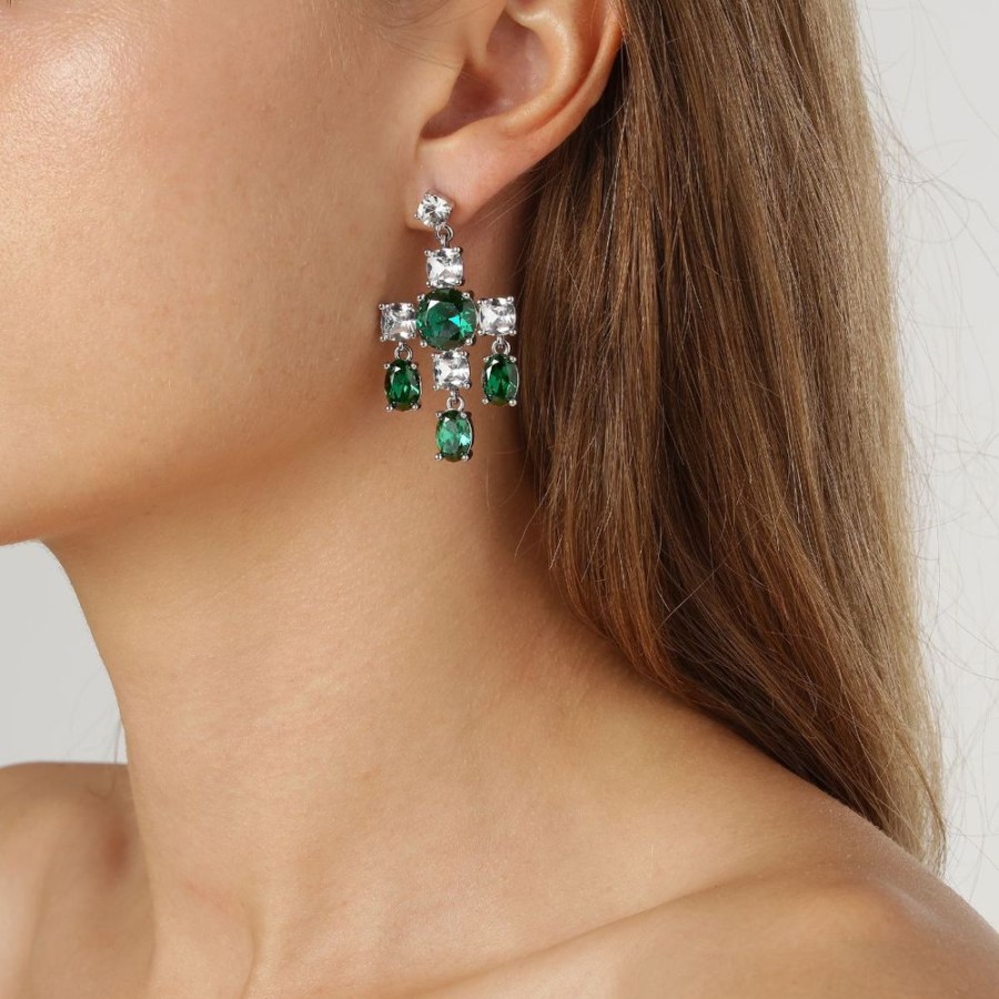 Orhangen Dyrberg Kern | Leonora Ss Emerald Green | Crystal Orhangen | Silver