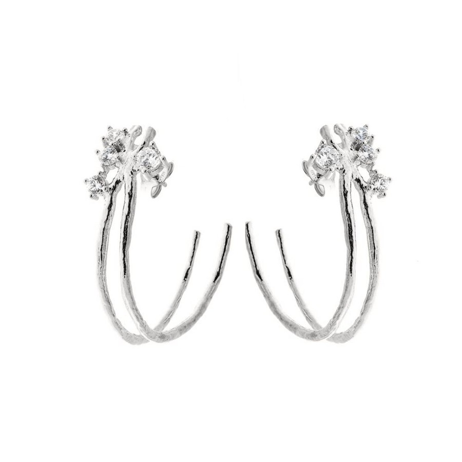 Festsmycken CU Jewellery | Cu Jewellery – Two Cluster Hoop Orhangen, Silver