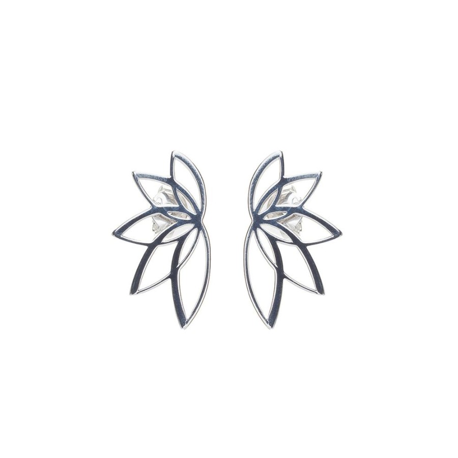 Orhangen Anna & Deià | Anna & Deia – Lotus Medium Stud Orhangen, Silver